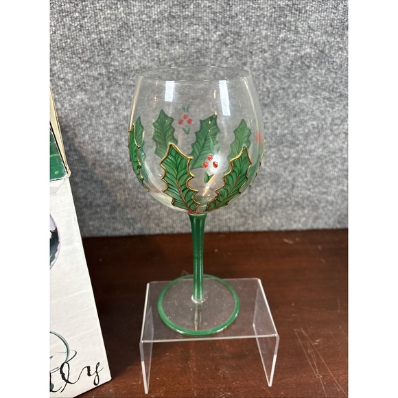 Home Essentials And Beyond Set of 4 Hand Painted Wine Goblets Holly - Picture 4 of 4